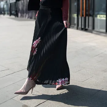 2017 Kadınlar Uzun Etekler Yaz Pileli Şifon Etek Baskılı Çiçek Uzun Bohem Etek Kadın