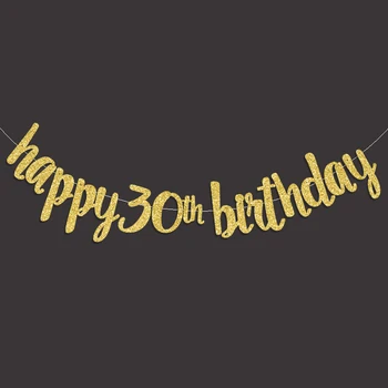 2017 Popüler Mutlu 30 Doğum günü Banner,Altın/Siyah/Gümüş Glitter 30/30 Yıldönümü Partisi Süslemeleri Malzemeleri