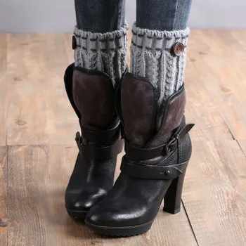 2017 Sıcak 1 Çift Bacak Isıtıcıları Şekil Footless Çorap Diz Kapağı Y921 Tedarik Boot Snowflake Örme