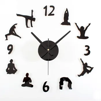 2017 Sıcak Yaratıcı Yoga DİY Duvar Saati Akrilik Veya Ahşap Malzeme Duvar Saati Sessiz Süpürme Hareketi Duvar Saati Duvar Çıkartmaları