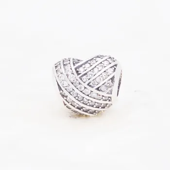 2017 Yaz Fit Pandora Orijinal Mücevher Kolye Bilezik 925 Gümüş Boncuk Net CZ İle Çizgiler Kalp Çekicilik Aşk