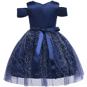 2017 Yaz Prenses Parti Çiçek Kız Elbise Payetler Yay Royal mavi Düğün Yarışmasında Çocuklar Elbise Boyutu 10