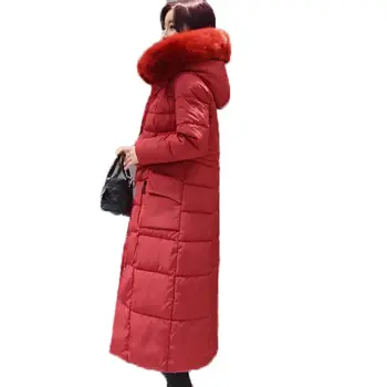 2017 Yeni Kadın Parka Kış Ceket Kadın X-Uzun Kış Ceket Kadın Kürk Yaka Kapşonlu Kalın Kış artı boyutu Ceket Kadın QH0362