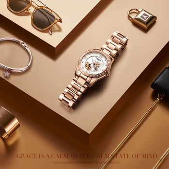 2017 Yeni KARNAVAL lüks içi Boş İnci Arama Elmas İşlemeli Kadın Gül Altın Çelik kol saati Aydınlık Şık Kadın İzle