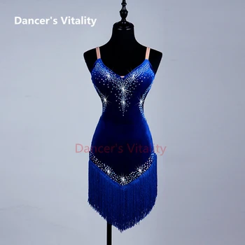 2017 Yeni stili Latin Dans Kostümü Seksi üst Düzey Spandex Taş LatinDance Kadın Latin Dans Kollu Dans Elbise