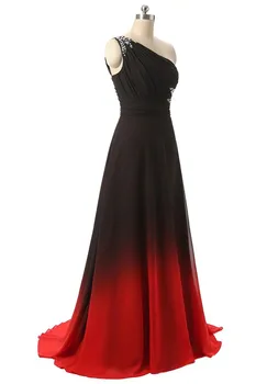 2017 Yeni Uzun Balo Elbise Tek Omuz Siyah Ve Kırmızı Degrade Şifon Mesafede Akşam Balo Elbisesi Parti Elbiseleri