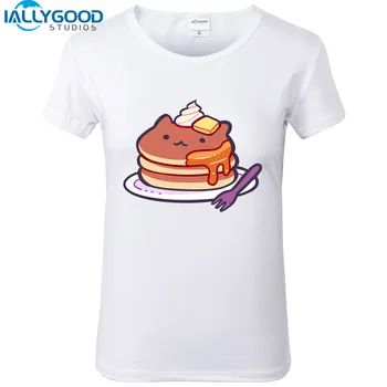 2017 Yeni Varış Yaz Sevimli Kedi Çörek T-Shirt Komik Burger patates kızartması Süt Gıda serisi Karikatür Baskı S787 Kadın Beyaz T-shirt Tops