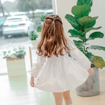2018 Bahar Sonbahar Pamuk Kız Elbise Kore Tarzı Kız Elbise Uzun Rahat Kızlar DQ789 Elbise Çocuk Giyim Mini Kollu
