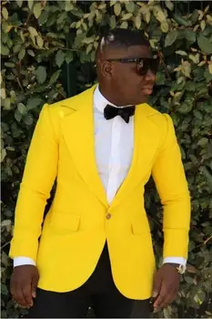 2018 Erkekler Damat Smokin Özel Düğün Özel Homme İş mens Blazer takım Elbise Erkekler İçin Sarı Erkek takım Elbise Smokin Yaptı