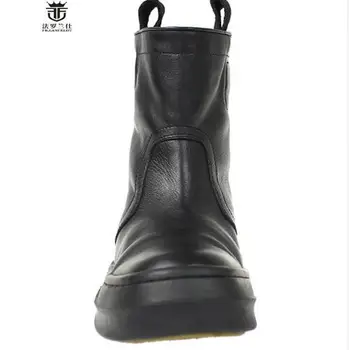 2018 FR.Erkekler Üzerinde LANCELOT Marka Yüksek Top Siyah Hakiki Deri Moda Chelsea Bot Daire Kışın Sıcak Kayma Çizmeler Ayakkabılar Erkekler ayak Bileği