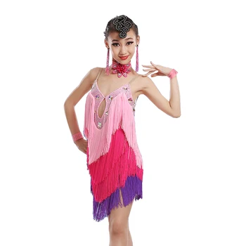 2018 kostüm yüksek kaliteli latin dans fringe yeni seksi çocuk latin rekabet elbiseler kız latin dans elbise saçaklı