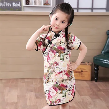 2018 küçük kız Çinli elbise giyim yaz stil infantis pamuk&L Geleneksel elbiseler kırmızı yeni yıl Partisi qipao