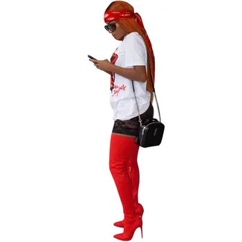 2018 Moda Komik Kırmızı Ağzı Baskılı Kadın Yaz Stil T Shirt Kadın Kısa Kollu O Boyun t-Shirt Üstler - XXL XXXL