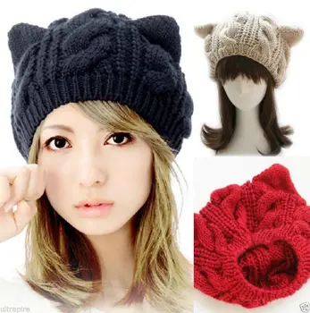 2018 Sıcak Satış Kedi Kulakları sıcak Koreli güzel Kasketleri örme Kış kadın markası için Şapka Sevimli Cap Sevgililer Günü hediyesi örme