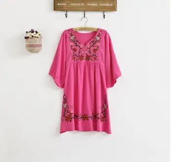 2018 Sıcak Satış Ücretsiz Nakliye vintage 70s Meksikalı Etnik Çiçek Hippi Bluz ELBİSE kadın giyim vestidos Bedava Sz İŞLEMELİ