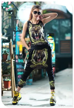 2018 Yaz 2 Parça Hip Hop Dans Giyim Kadın Yelek Eşofman takımları Ve Kadınlar için Bir Set 3D Tiger takım Elbise Pantolon Set