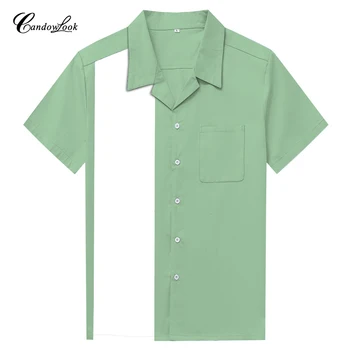 2018 Yaz Yeni Erkek Gömlek Elmas Baskı Nane Yeşili Pamuk Kısa Kollu Üstleri Yaka Hırka Gömlek Erkek Giyim Kapat-