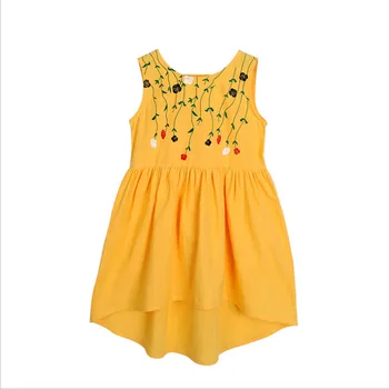 2018 Yeni Gilrs Elbise Kız-Sarı Bir Kız İçin Kolsuz Elbise Denizkızı 110 120 130 140 150 160 Vestidos Elbise