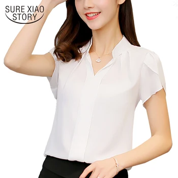 2018 yeni kısa kollu kadın gömlek rahat artı boyutu kadın giyim v-boyun beyaz OL bluz kadın bluz blusas D211 30 üstleri