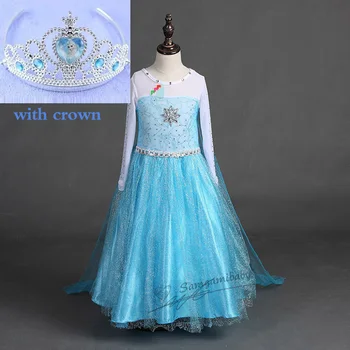 2018 yeni kız elbise Elsa Elbise Cosplay Özel Yaz Anna Kız 2piece Çocuk elbise+taç Prenses Elsa Kostüm Elbise