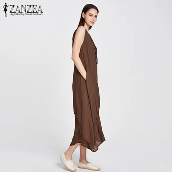 2018 ZANZEA Moda Çin Tarzı Rahat Gevşek Şalvar Elbise Pamuk Keten Parti Elbiseler Uzun Maxi Vestidos Artı Boyutu Kadın
