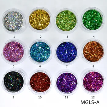 2018New Sıcak Satış Hologram Altıgen Glitter Toz Tırnak Manikür Karışık twinkle Toz Pul 10 ml/jar, 12colors#MGLS-BİR Payetler#