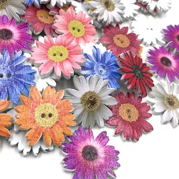 20pcs Karışık renkli Çiçek Ahşap Düğmeler 25mm WB401 Dikiş Defteri, dekorasyon Uygun