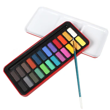 24 Renk Suluboya Boyalar Fırça Ve Metal Kutu Seti Tablet