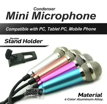 3.5 mm Ses Fişi Tutucu Stand ile İpad vb Sohbet/Karaoke/PC/Telefon/Mini Mikrofon Taşınabilir Stereo Kondansatör Mikrofon Kablolu