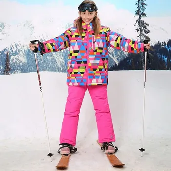 -30 Derece Kış Kız Çocuk Rüzgar Kalınlaştırmak Ceket Pantolon Çocuk Giyim Su Geçirmez Açık Kayak Takımları Snowboard Set