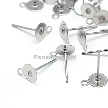 304 Paslanmaz Çelik Düz Yuvarlak Boş Peg & Post Kulak Çıtçıt Bulgular, 12x8x8mm, Deliği: 1mm, Pin: 0.4 mm