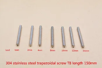 304 paslanmaz çelik T8 vida uzunluğu 150 mm kurşun 1mm 2mm 3mm 4 mm 8mm 10mm 12mm 14 mm 16 mm trapez mil 1 adet vida