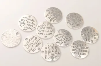 30PCS Takı Gümüş Metal Yuvarlak Kelimeler Etiketler Charms Kolye 20 MM