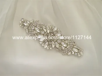 (30PCS) Toptan el yapımı düğün için gelin Gümüş Temizle rhinestone aplike dikiş Boncuklu WDD0616 elbiseler