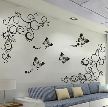 % 3D calssic siyah kelebek çiçek Duvar sticker ev dekor poster flora kelebek TV duvar güzel dekorasyon oturma odası