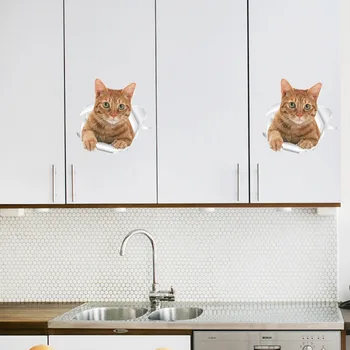 3D Delik Kedi Köpek Yapışkanlı Tuvalet Çıkartmaları Dekoratif Hayvan Sticker Buzdolabı Komik 3D Ev Dekor Duvar Çıkartmaları Duvar Çıkartmaları