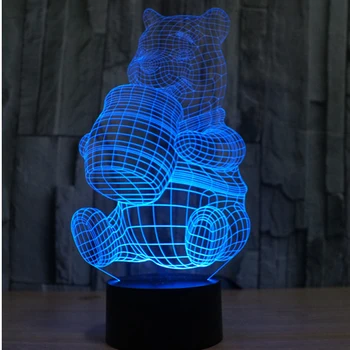 3D Gece Işıklar Ev Dekorasyonu için Işık 7 Renk ile Ayı Davul Müthiş Şaşırtıcı Görselleştirme Optik Yanılsama LED Lamba