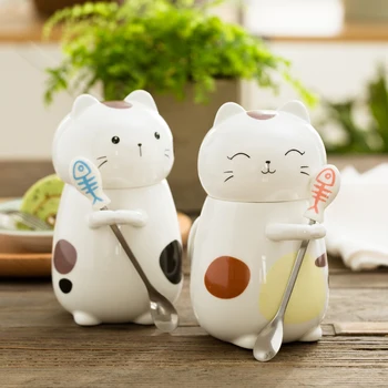 3D Kapak ve Süt Kahve Çay Eşsiz Porselen Kupalar için Kaşık Yaratıcı Sabah Kupa ile sevimli Kedi Tarzı Seramik Kupalar SH301-132 400ml