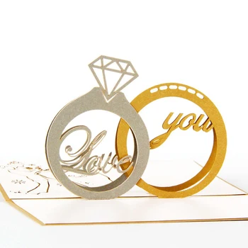 3D Lazer Elmas Yüzük Kağıt Davetiye Tebrik Kartı Kartpostal Evlilik Yıldönümü SENİ SEVİYORUM Oyma Hediye Teklif el Yapımı Kesme