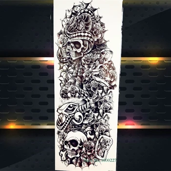 3D Tam Çiçek Kafatası Kol Kol Dövme Etiket Sahte Siyah Geçici Dövme PQB Painiing Erkek Kadın Kız Çocuk Vücut Sanatı İçin 021 Gül