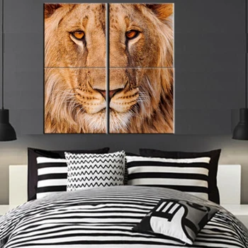 4 adet Hayvan Aslanlar Oturma Odası için dekoratif yatak odası resimleri Tuval Modüler Cuadros Resimleri duvar Resimleri Baskılı Kafa