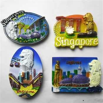 4 adet/lot Singapur Singapur Buzdolabı Manyetik Çıkartmalar Turistik Hatıra Buzdolabı Mıknatısı Reçine el Yapımı Ev Dekorasyonu