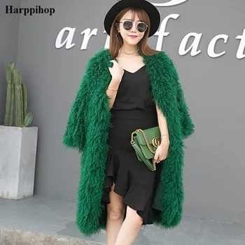 4 palto Harppihop örme Moğol koyun kürk ceket Rus kadın kış sıcak kürk giyim uzun stil renkleri