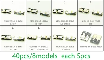 40 adet/8models Hİ-Speed Micro USB 3.0 jack Dişi 10Pin SMD&DIP Soket PCB Lehim Konnektörleri
