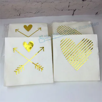 40 adet Gelin Duş Düğün & Nişan Süsleme, Düğün Masa Malzemeleri için Altın Kalp Dekopaj Kağıt Peçete Folyo