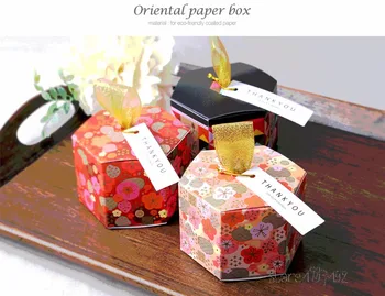 40 adet/lot Sevgililer Günü Kiraz Çiçeği Sakura Altıgen Çikolata Şeker Hediye Kutusu Pasta Pişirme Dekorasyon Paketi Yeni Yıl