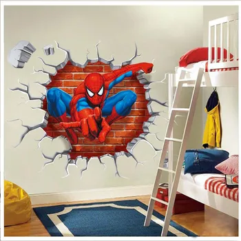 % 45*50cm sıcak 3d delik ünlü çizgi film Örümcek Adam duvar çıkartmaları çocuk odaları çocuklar hediyeler ile duvar çıkartmaları ev dekorasyonu duvar
