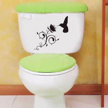 4WS0090 Hummingbird Ve Çiçek Vinil Çıkartma Banyo Dekoratif Cam Tuvalet Çıkartmaları Siyah
