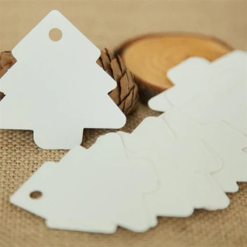5,5*5,4 100pcs/çanta DİY Kraft Noel Ağacı Şekil Asmak etiketi Noel Partisi Düğün Deco Kağıt Kartı Hediye Etiketi cm