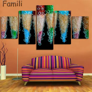 5 adet/Renkli tüyleri renk tuval baskılar üzerinde taze bir görünüm, modern çiçek boyama duvar sanatı dekoratif resim boyama kalem seti